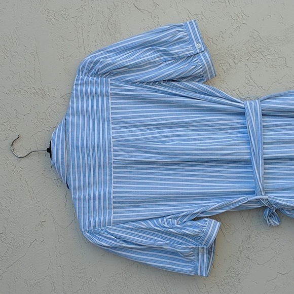 MAX STUDIO Blue White Striped Maxi Dress Button Up Belt Tie Size M - Picture 13 of 16